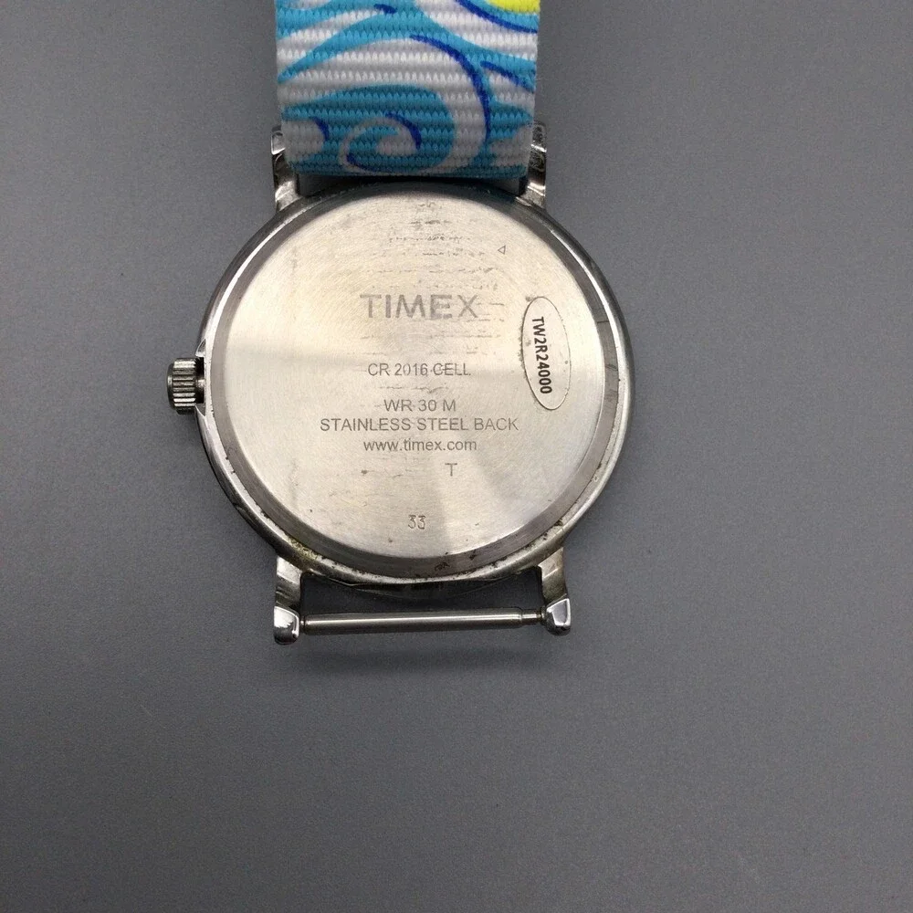 Timex Womens Watch 38mm White Dial Blue Floral Nylon Band Indiglo TW2R24000 - Picture 11 of 15